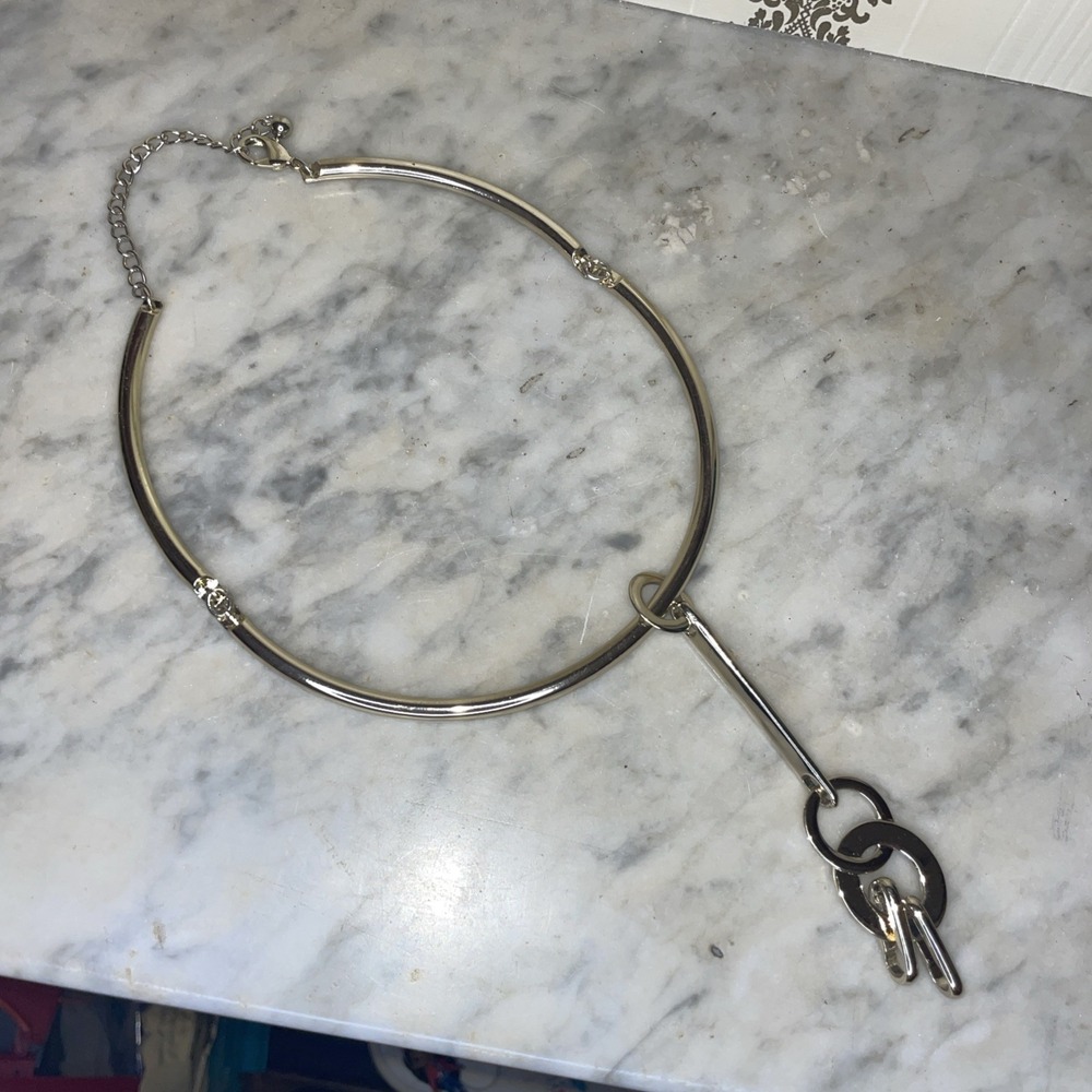 Heavy‎ Weight Gold Tone Metal Necklace Split Circle Dangle Charm Elegant Core